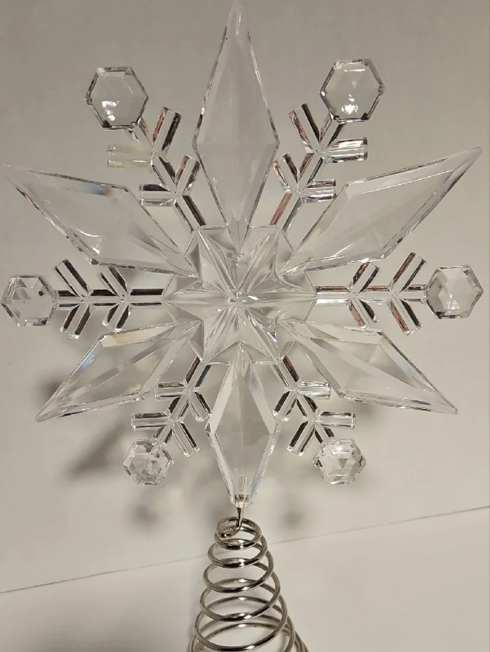 Clear Snowflake Tree Topper with Silver Coil Base - Holiday Decor